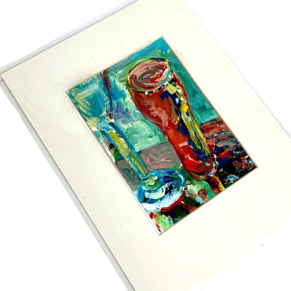 NEW Y2K Jean Cherouny Contemporary Art Acrylic on Paper Painting Beer & Martini